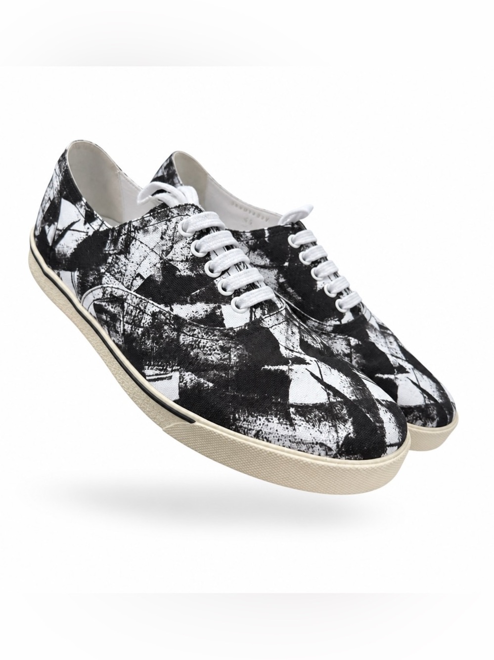 CELINE Fall 2019 Black and White Marbled Canvas Lace-Up Sneakers